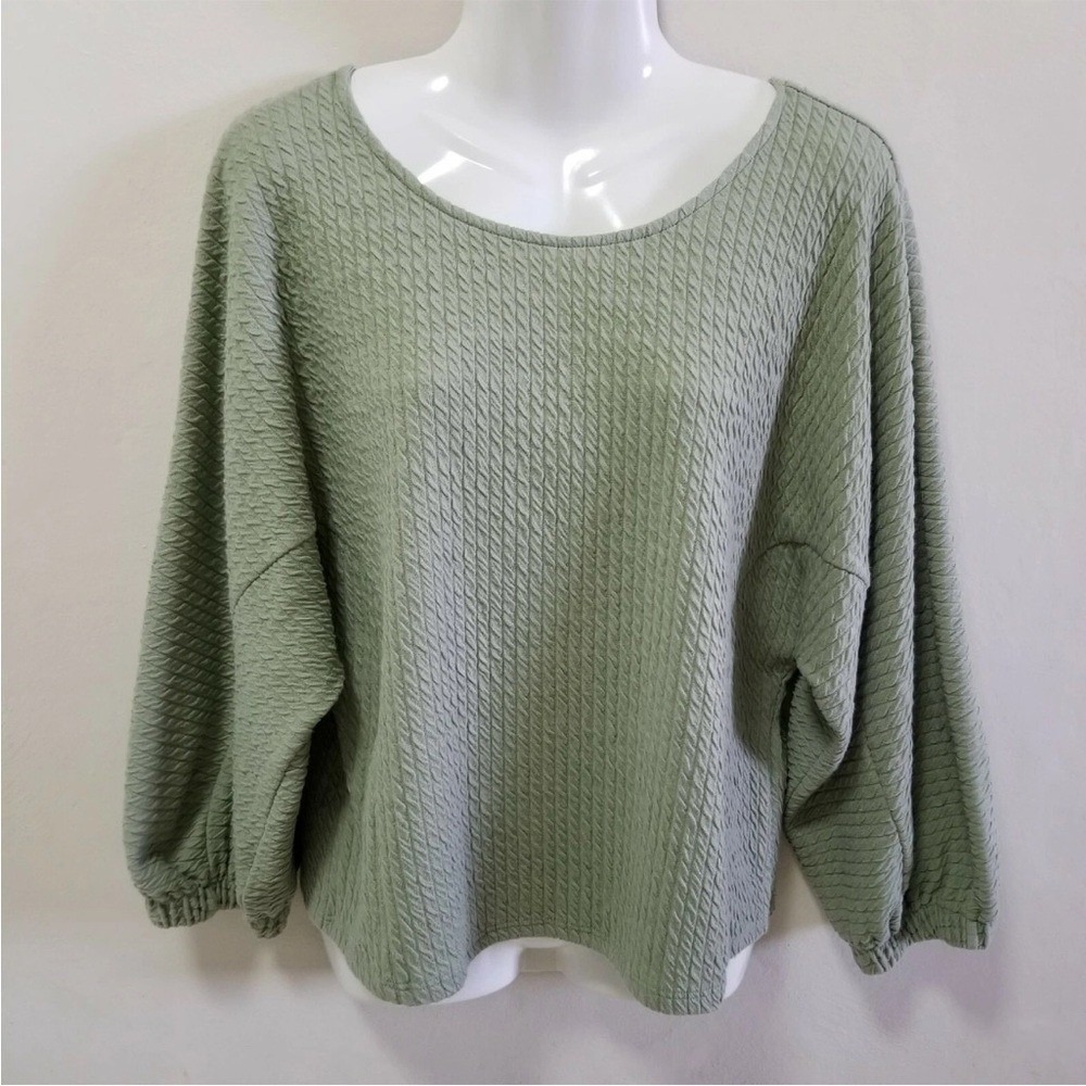 Anthropologie Sage Arya Blouse Top. Textured 3/4 Puffed Sleeves.‎
